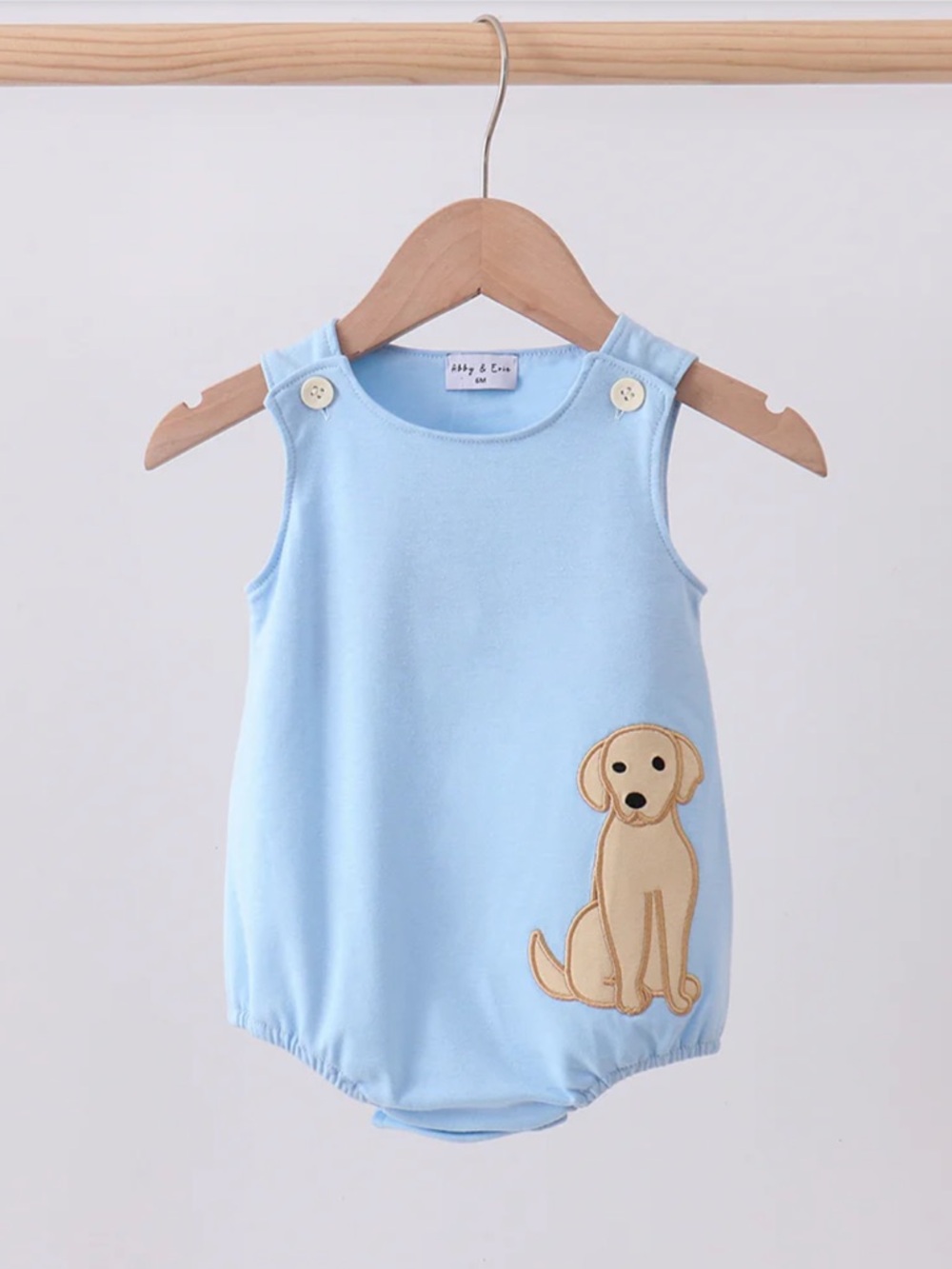 NWT Classic Puppy Applique Patch Light Blue Baby One-Piece Bubble Romper 18M